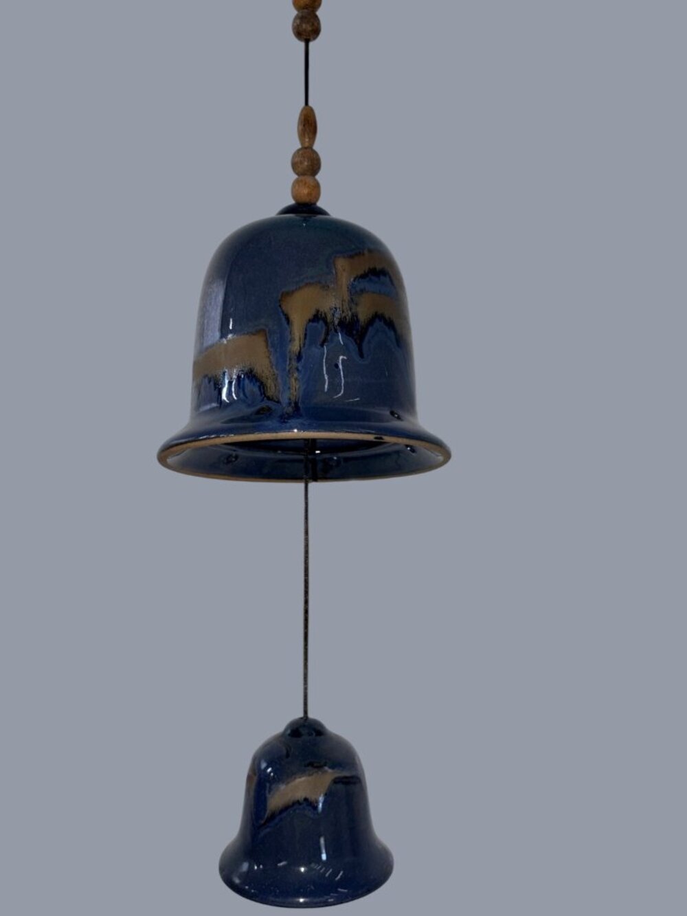Handmade Raku Pottery Wind Chime | Blue & Brown Glazed Ceramic Bells - Picture 2 of 10